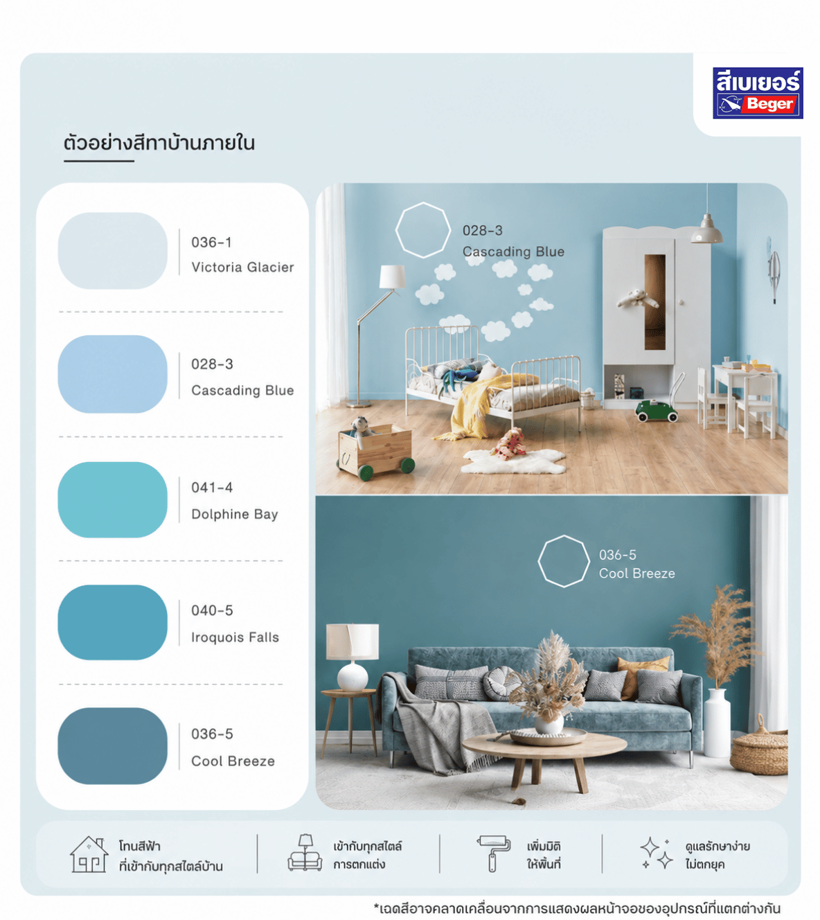 สีบ้านภายใน สีฟ้า