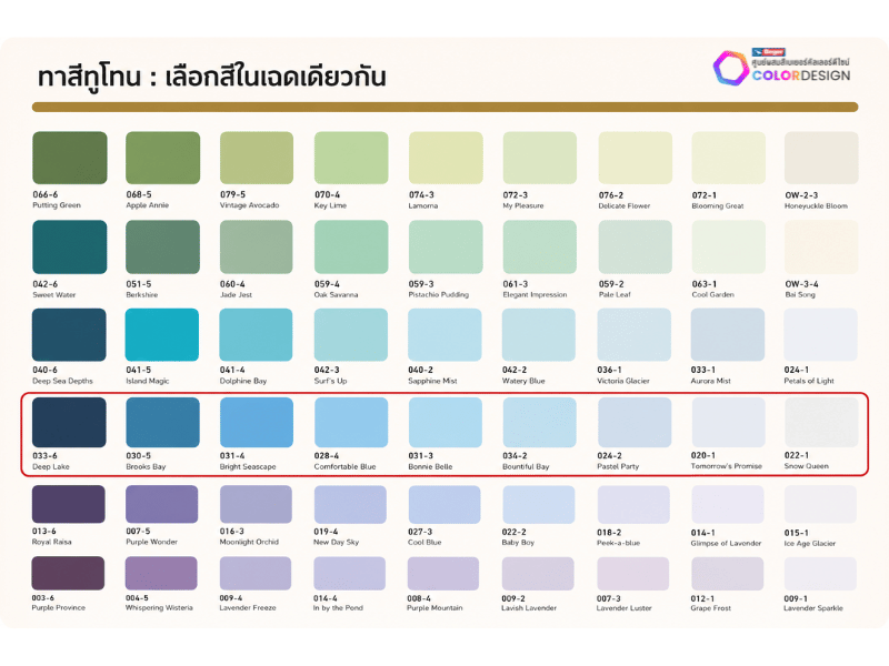 ตัวอย่างการเลือกเฉดสีในเฉดเดียวกัน